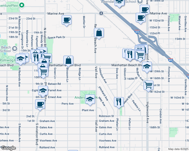 map of restaurants, bars, coffee shops, grocery stores, and more near 2229 Dufour Avenue in Redondo Beach
