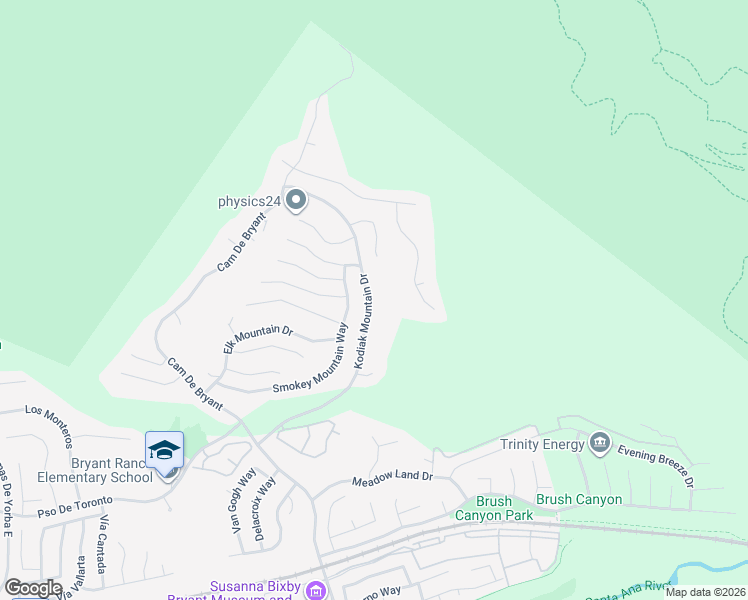 map of restaurants, bars, coffee shops, grocery stores, and more near 5420 Kodiak Mountain Drive in Yorba Linda