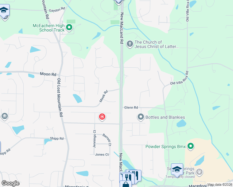 map of restaurants, bars, coffee shops, grocery stores, and more near 2760 New Macland Road in Powder Springs