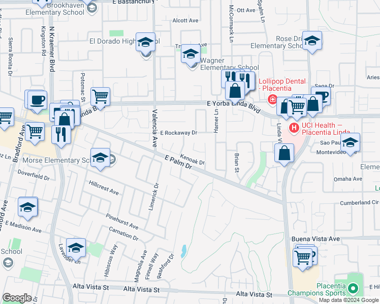 map of restaurants, bars, coffee shops, grocery stores, and more near 718 Lute Avenue in Placentia