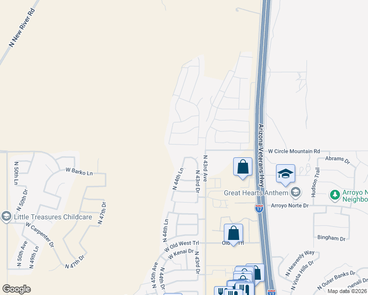 map of restaurants, bars, coffee shops, grocery stores, and more near 4418 West Yoosooni Drive in Phoenix