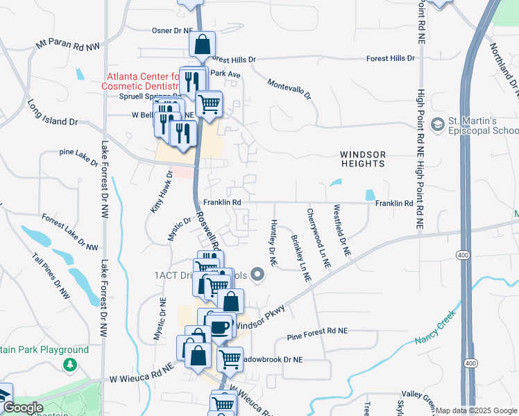 map of restaurants, bars, coffee shops, grocery stores, and more near 7032 Summer Terrace Lane Northeast in Sandy Springs