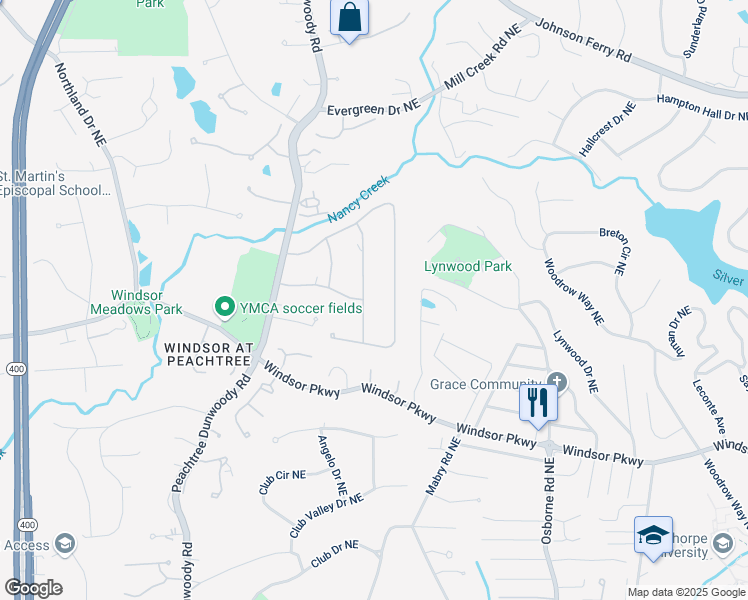 map of restaurants, bars, coffee shops, grocery stores, and more near 4785 Longchamps Drive Northeast in Atlanta
