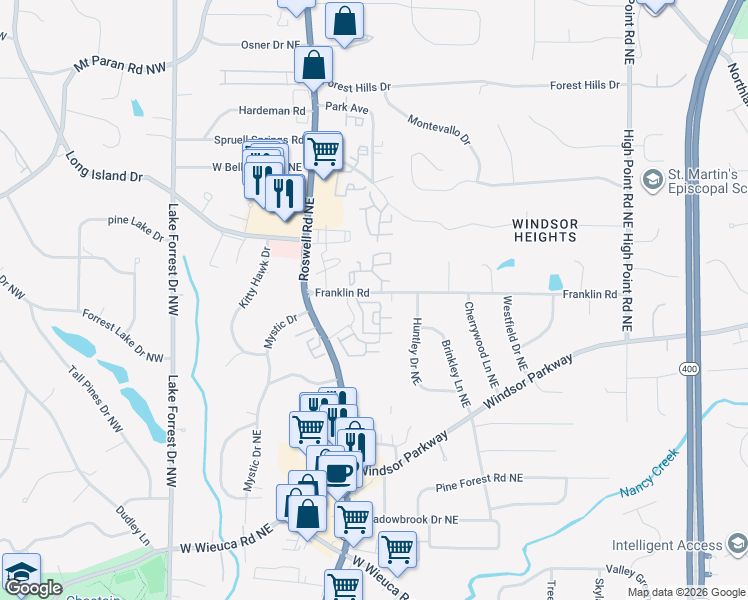 map of restaurants, bars, coffee shops, grocery stores, and more near 7032 Summer Terrace Lane Northeast in Sandy Springs