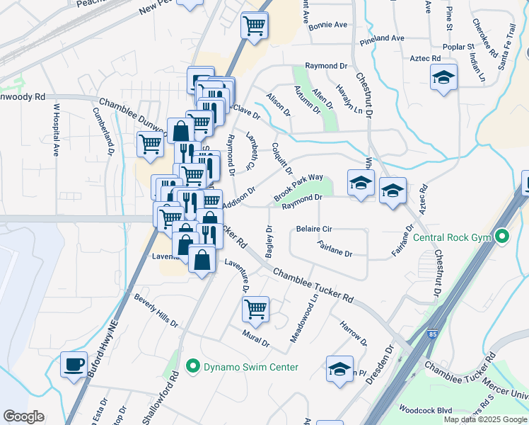 map of restaurants, bars, coffee shops, grocery stores, and more near 3258 Raymond Drive in Doraville