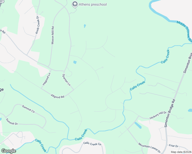 map of restaurants, bars, coffee shops, grocery stores, and more near Dick Budd Road in Athens