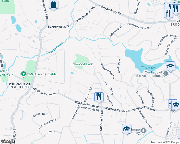 map of restaurants, bars, coffee shops, grocery stores, and more near 1094 Mendell Circle Northeast in Atlanta