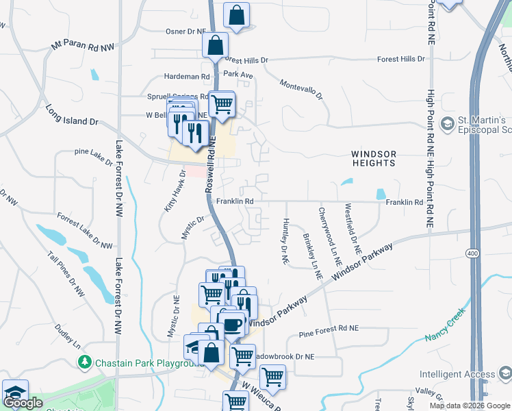 map of restaurants, bars, coffee shops, grocery stores, and more near 7032 Summer Terrace Lane Northeast in Sandy Springs