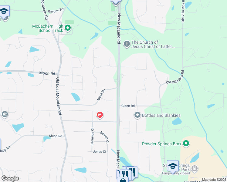 map of restaurants, bars, coffee shops, grocery stores, and more near 2760 New Macland Road in Powder Springs