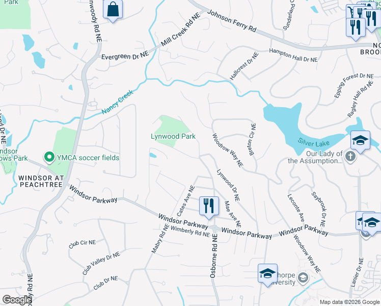 map of restaurants, bars, coffee shops, grocery stores, and more near 1094 Mendell Circle Northeast in Atlanta