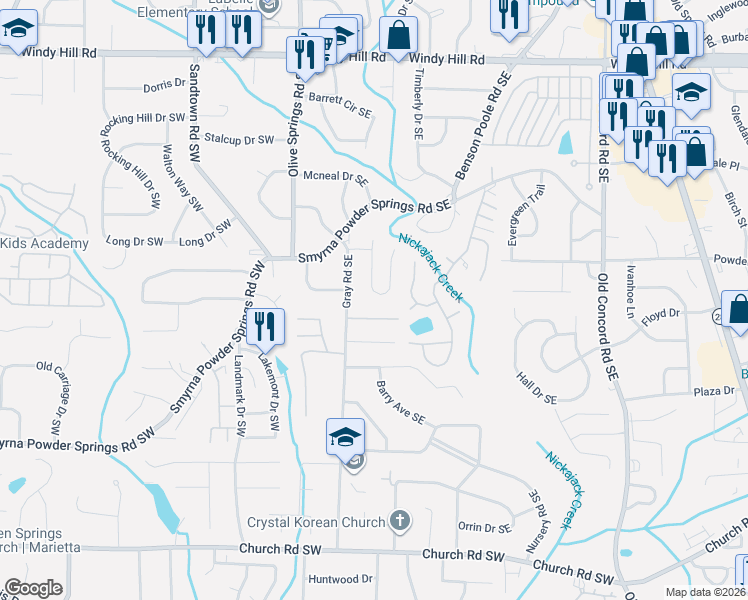 map of restaurants, bars, coffee shops, grocery stores, and more near 2718 Sanibel Lane Southeast in Smyrna