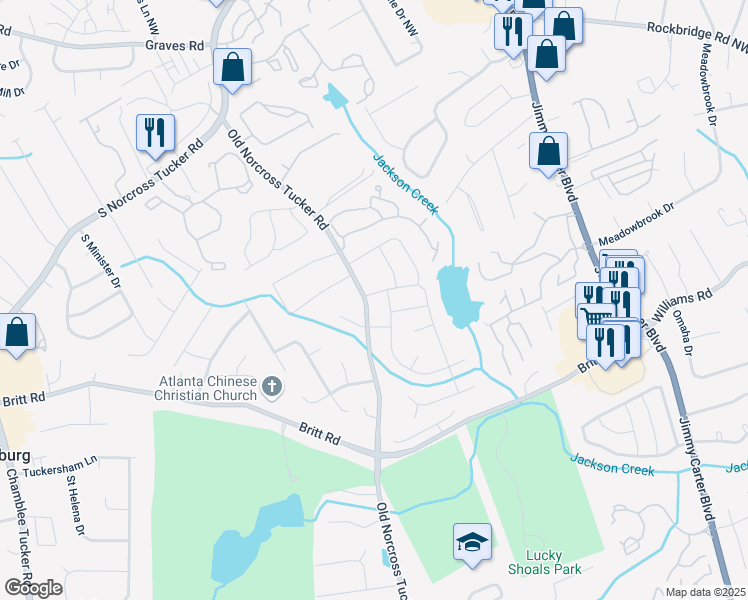 map of restaurants, bars, coffee shops, grocery stores, and more near 6462 Payton Woods Lane in Tucker