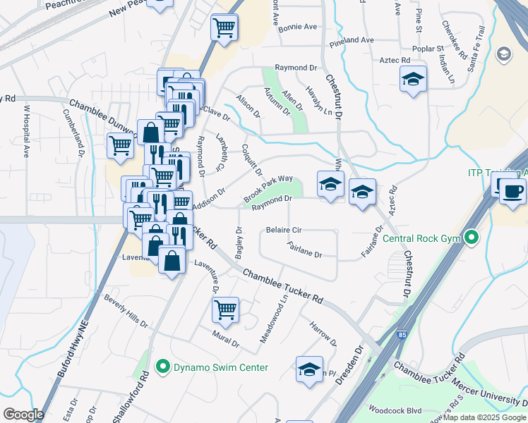 map of restaurants, bars, coffee shops, grocery stores, and more near 3218 Raymond Drive in Doraville