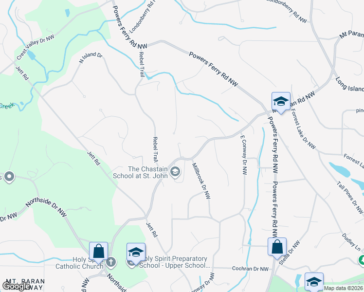 map of restaurants, bars, coffee shops, grocery stores, and more near 529 Mount Paran Road Northwest in Atlanta