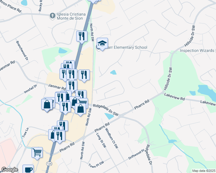 map of restaurants, bars, coffee shops, grocery stores, and more near 2050 Woodberry Run Drive in Snellville