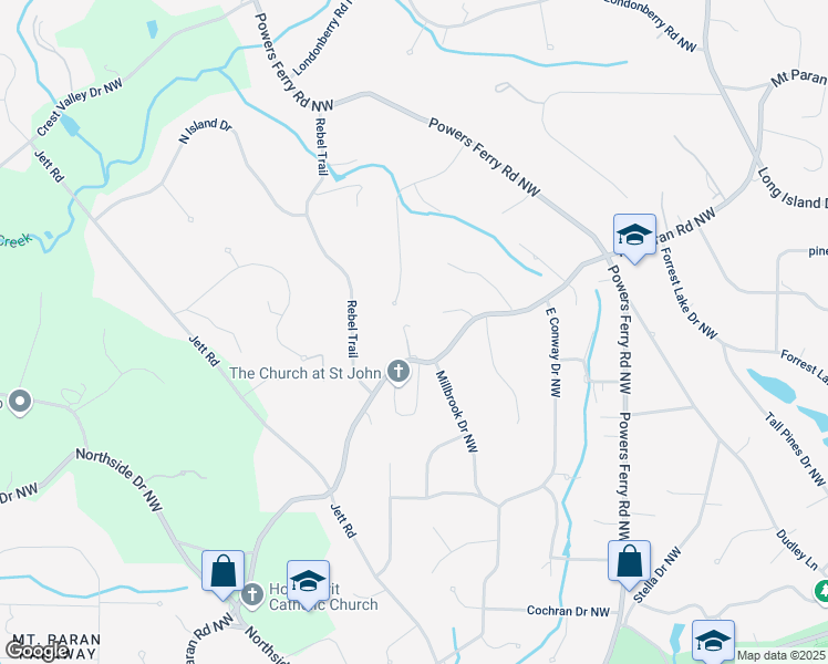 map of restaurants, bars, coffee shops, grocery stores, and more near 115 Mount Paran Ridge in Sandy Springs