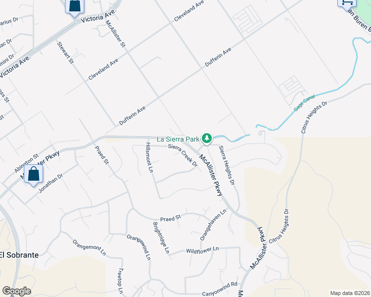 map of restaurants, bars, coffee shops, grocery stores, and more near 12774 Sierra Creek Drive in Riverside