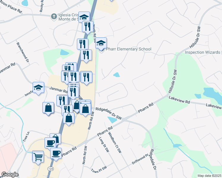 map of restaurants, bars, coffee shops, grocery stores, and more near 2050 Woodberry Run Drive in Snellville