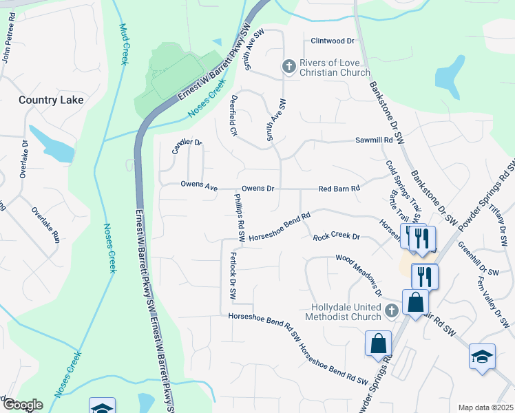 map of restaurants, bars, coffee shops, grocery stores, and more near 2626 Smith Avenue Southwest in Marietta
