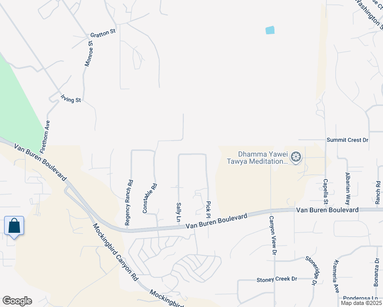 map of restaurants, bars, coffee shops, grocery stores, and more near 16186 Pick Place in Riverside