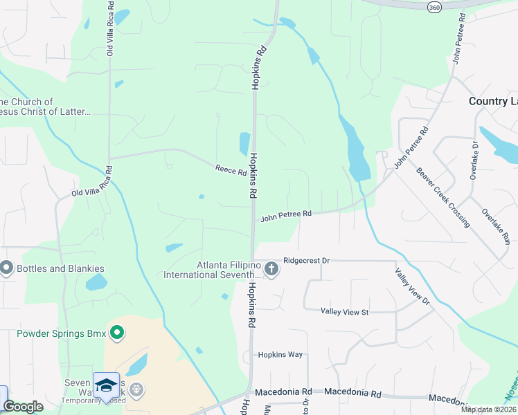 map of restaurants, bars, coffee shops, grocery stores, and more near 2811 Hopkins Road in Powder Springs