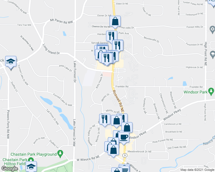 map of restaurants, bars, coffee shops, grocery stores, and more near 4810 Roswell Rd NE in Atlanta