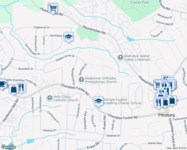 map of restaurants, bars, coffee shops, grocery stores, and more near 3934 Chamblee Tucker Road in Atlanta
