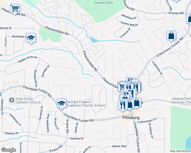 map of restaurants, bars, coffee shops, grocery stores, and more near 3121 Lynnray Drive in Doraville