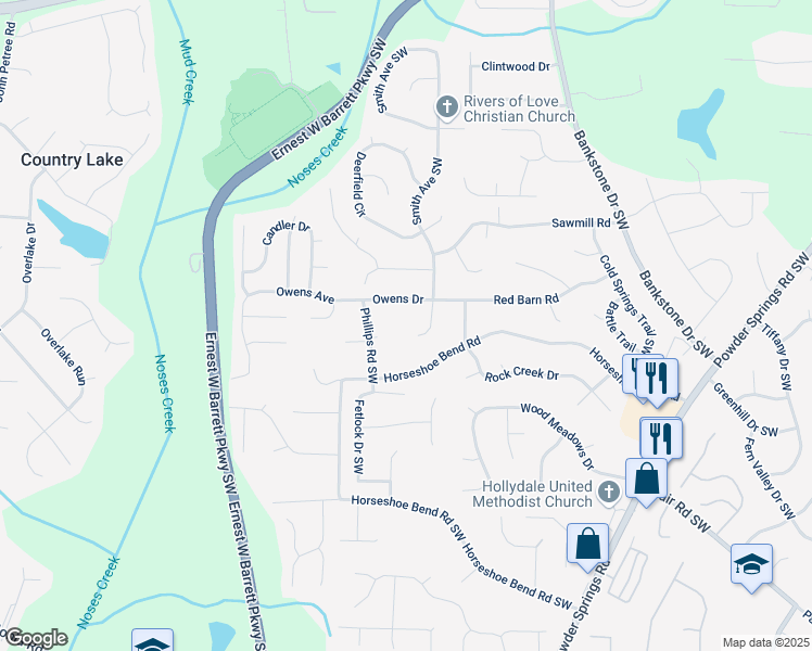 map of restaurants, bars, coffee shops, grocery stores, and more near Smith Avenue Southwest in Cobb County