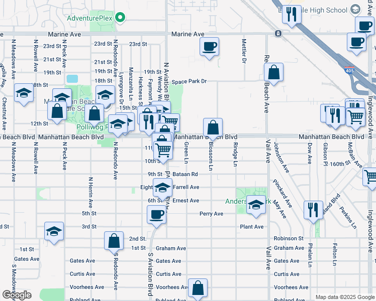 map of restaurants, bars, coffee shops, grocery stores, and more near 2000 Warfield Avenue in Redondo Beach