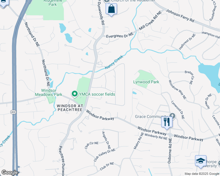 map of restaurants, bars, coffee shops, grocery stores, and more near 1100 Balmoral Road Northeast in Atlanta