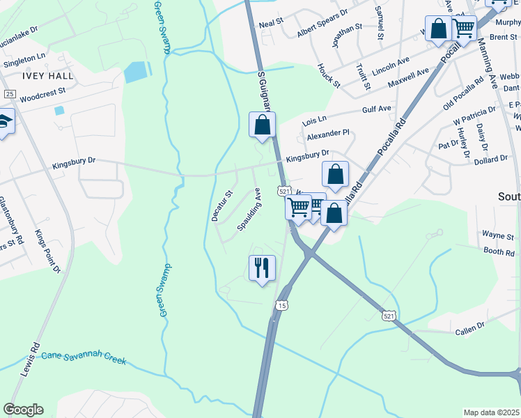map of restaurants, bars, coffee shops, grocery stores, and more near 1038 Spaulding Avenue in Sumter