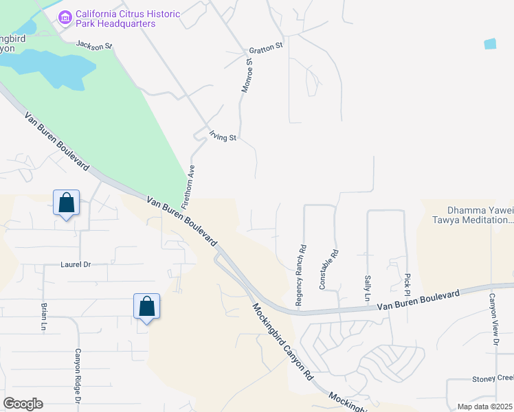 map of restaurants, bars, coffee shops, grocery stores, and more near 16082 Citrus Grove Court in Riverside
