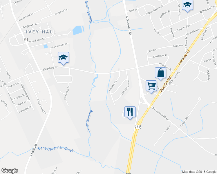map of restaurants, bars, coffee shops, grocery stores, and more near 1033 Decatur Street in Sumter