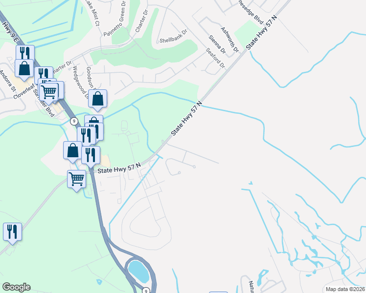 map of restaurants, bars, coffee shops, grocery stores, and more near 131 Retreat Place in Little River