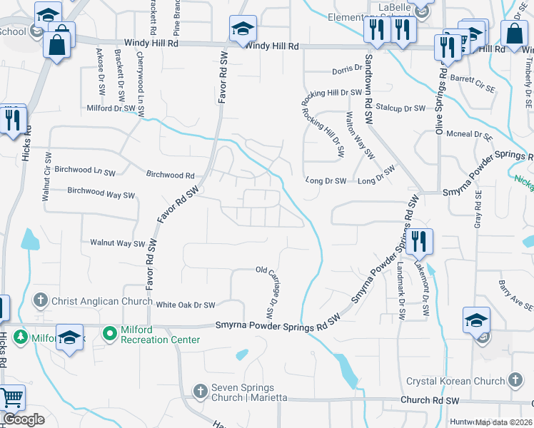 map of restaurants, bars, coffee shops, grocery stores, and more near 2751 Hammondton Road in Marietta