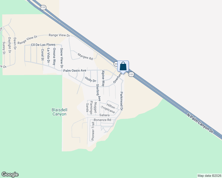 map of restaurants, bars, coffee shops, grocery stores, and more near 22365 Sierra Drive in Palm Springs