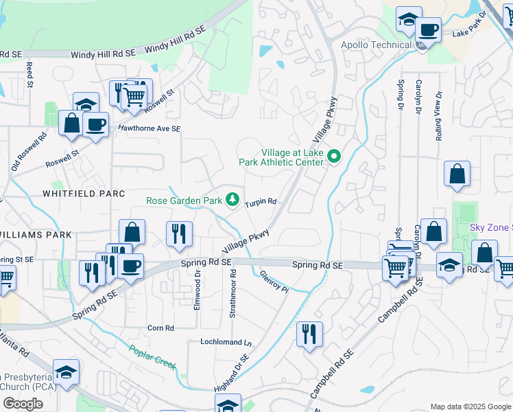 map of restaurants, bars, coffee shops, grocery stores, and more near 1968 Turpin Road in Smyrna