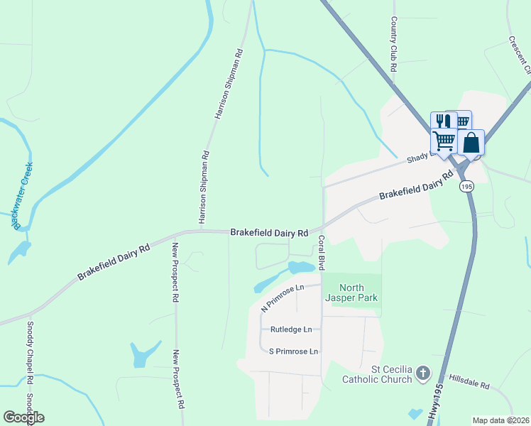 map of restaurants, bars, coffee shops, grocery stores, and more near 16285 Brakefield Dairy Road in Jasper