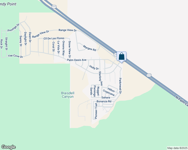 map of restaurants, bars, coffee shops, grocery stores, and more near Overture Drive in Palm Springs