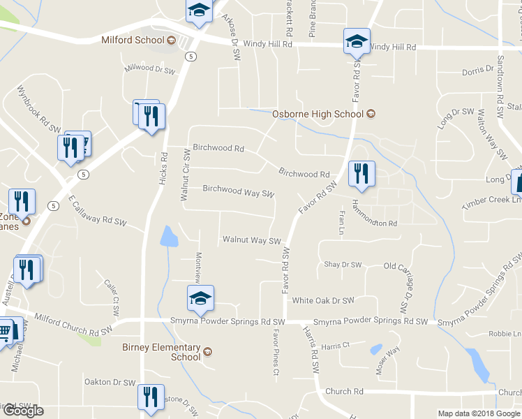 map of restaurants, bars, coffee shops, grocery stores, and more near 1059 Walnut Circle Southwest in Marietta