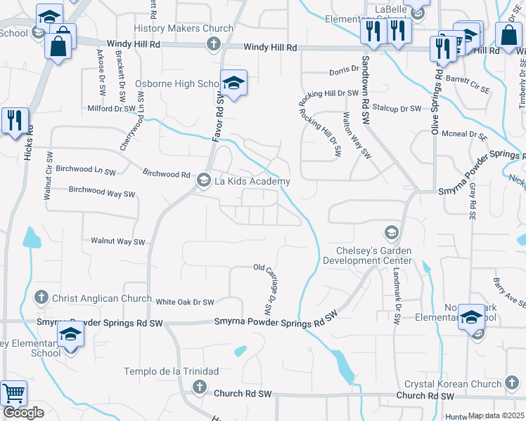 map of restaurants, bars, coffee shops, grocery stores, and more near 2751 Hammondton Road in Marietta