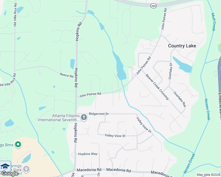 map of restaurants, bars, coffee shops, grocery stores, and more near 2744 John Petree Road in Powder Springs