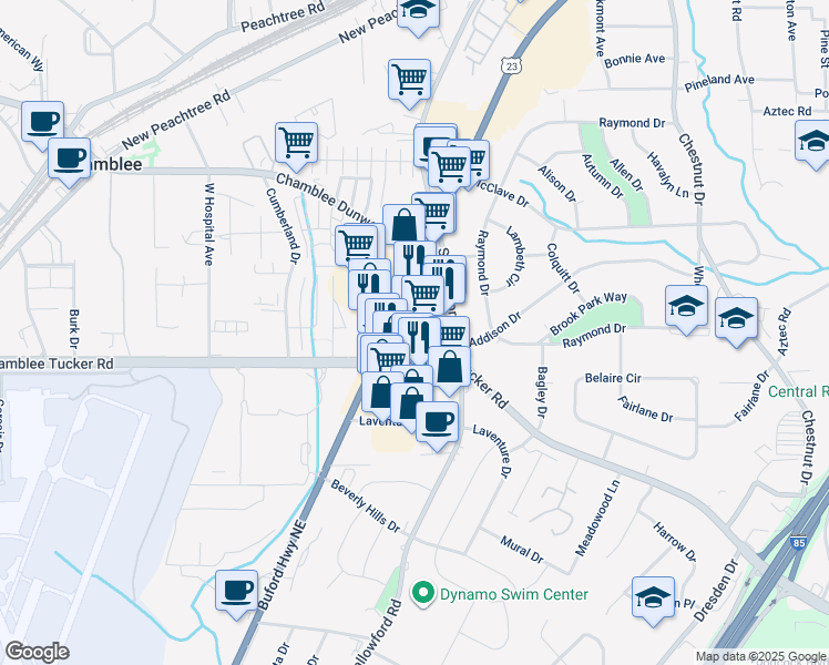 map of restaurants, bars, coffee shops, grocery stores, and more near 4949 Buford Highway Northeast in Chamblee