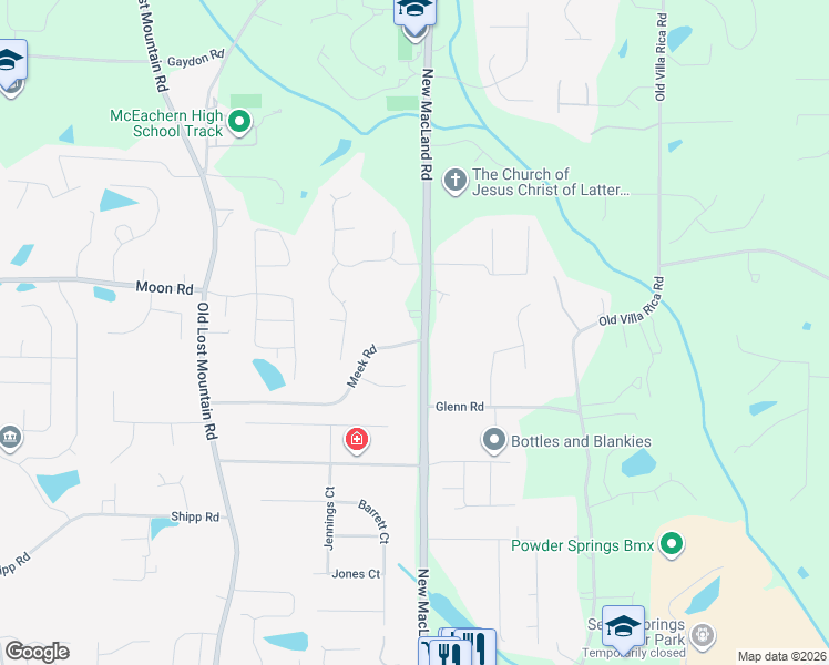 map of restaurants, bars, coffee shops, grocery stores, and more near 2760 New Macland Road in Powder Springs