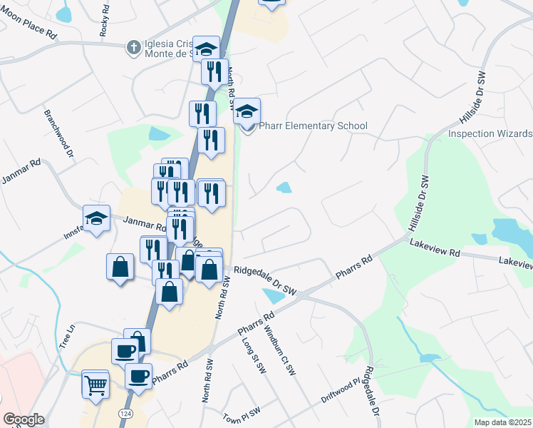 map of restaurants, bars, coffee shops, grocery stores, and more near 2055 Woodberry Run Drive in Snellville