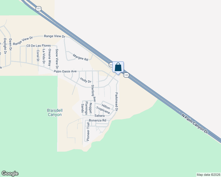 map of restaurants, bars, coffee shops, grocery stores, and more near Fawnridge Drive in Palm Springs