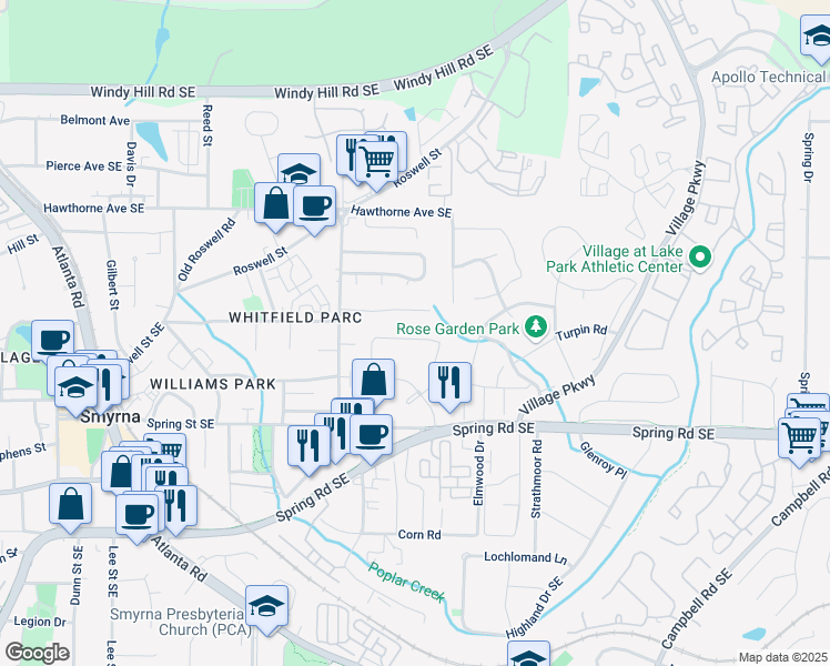 map of restaurants, bars, coffee shops, grocery stores, and more near 1765 Donna Lynn Drive in Smyrna