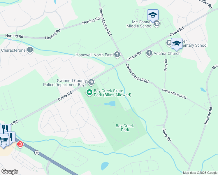 map of restaurants, bars, coffee shops, grocery stores, and more near 281 Ozora Road in Loganville