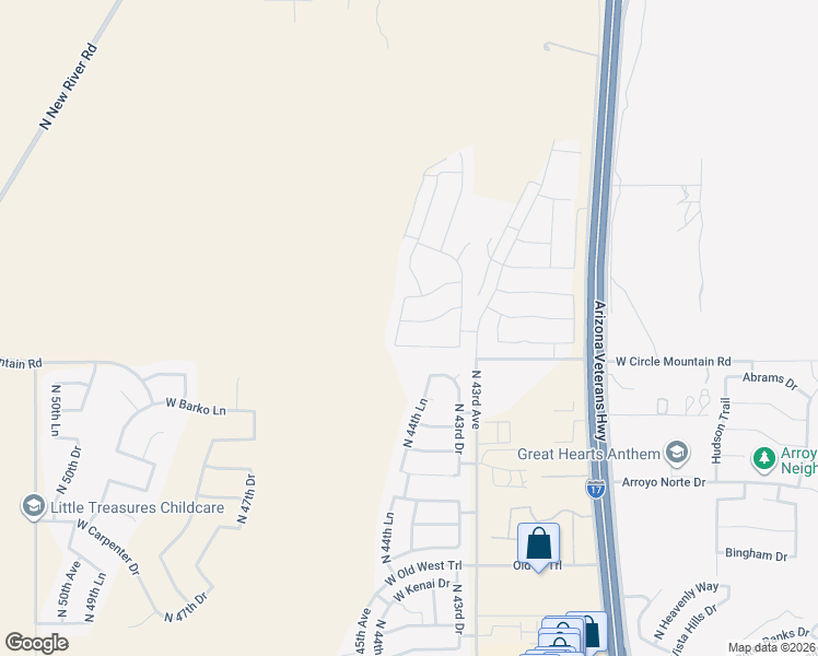 map of restaurants, bars, coffee shops, grocery stores, and more near W Circle Mountain Rd in Phoenix